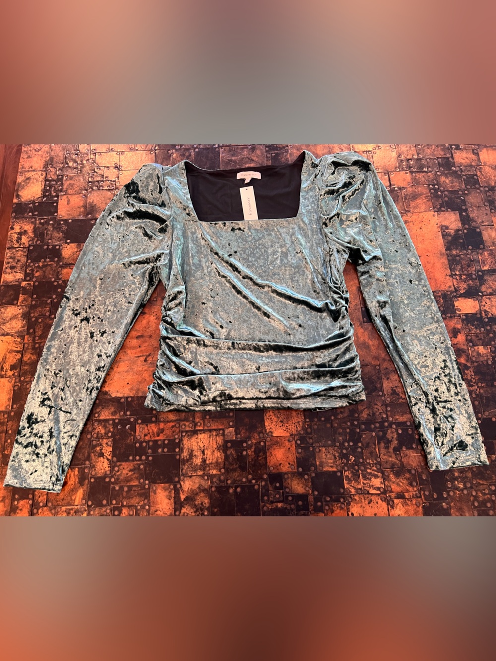 NWT Francesca's Crushed Velvet Long Sleeve Top in Hunter Green